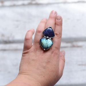 Handcrafted Sodalite+Labradorite Ring